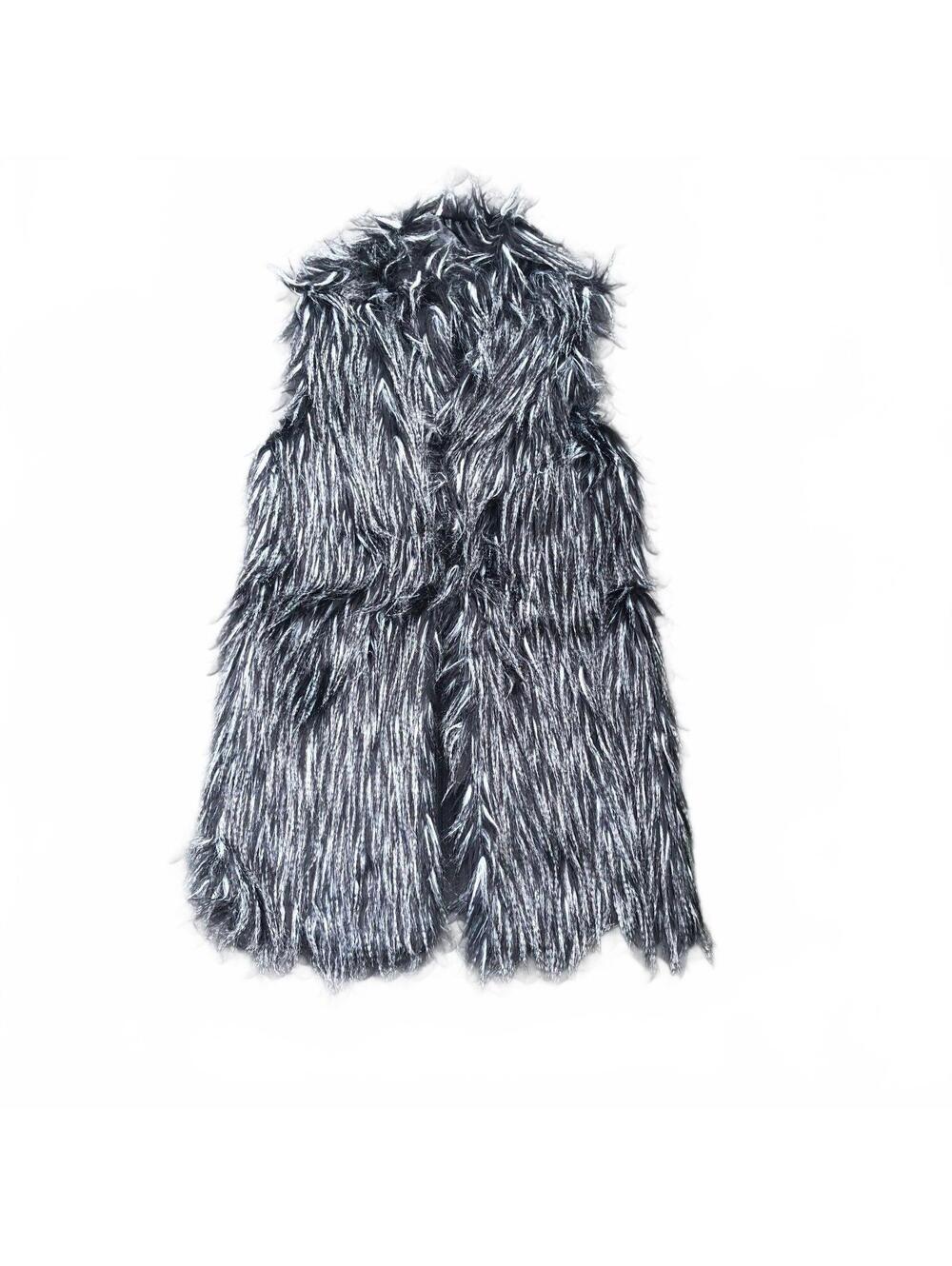 Adrianna Papell Faux Fur Black and Gray Sleeveless Vest Size S
